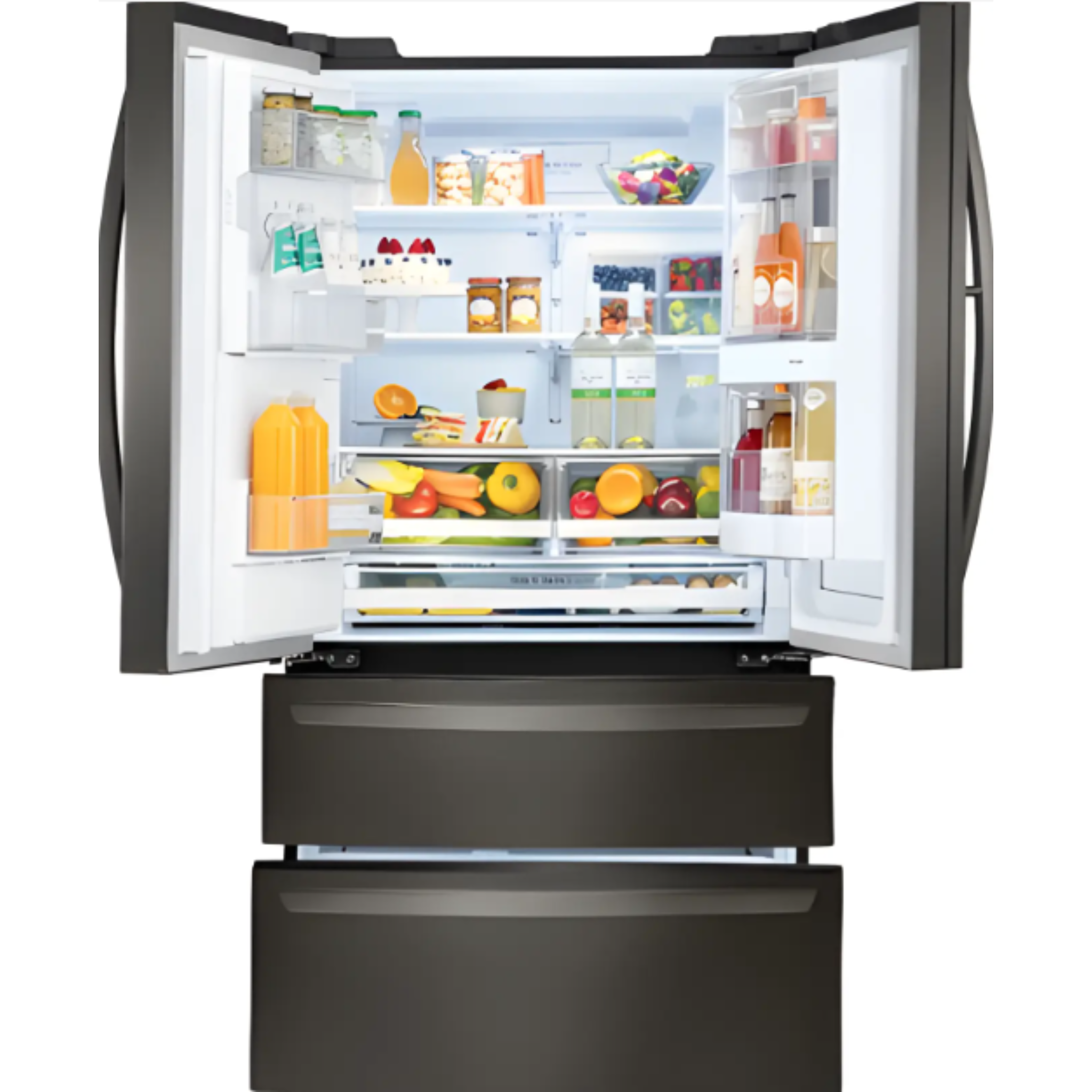 EleganceBlack Refrigerator with Interactive Screen and Ice Maker