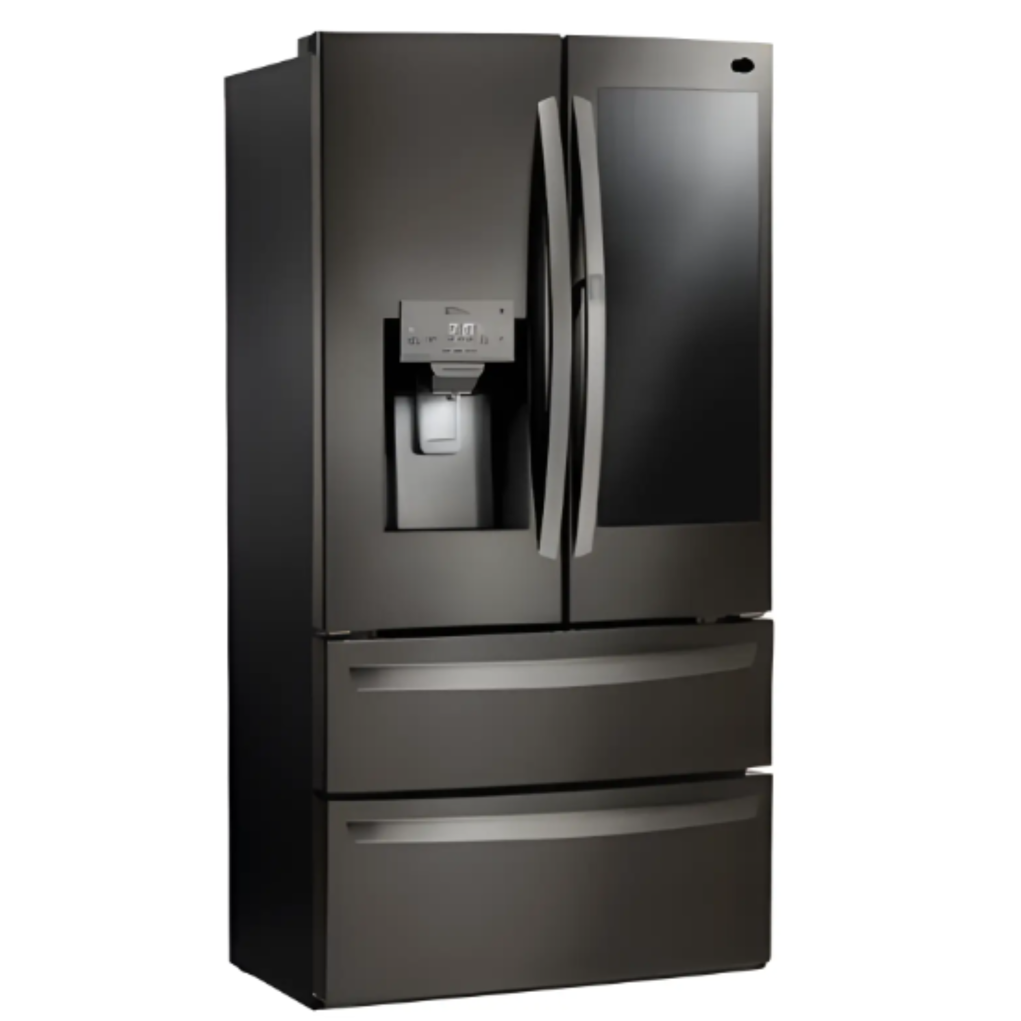 EleganceBlack Refrigerator with Interactive Screen and Ice Maker